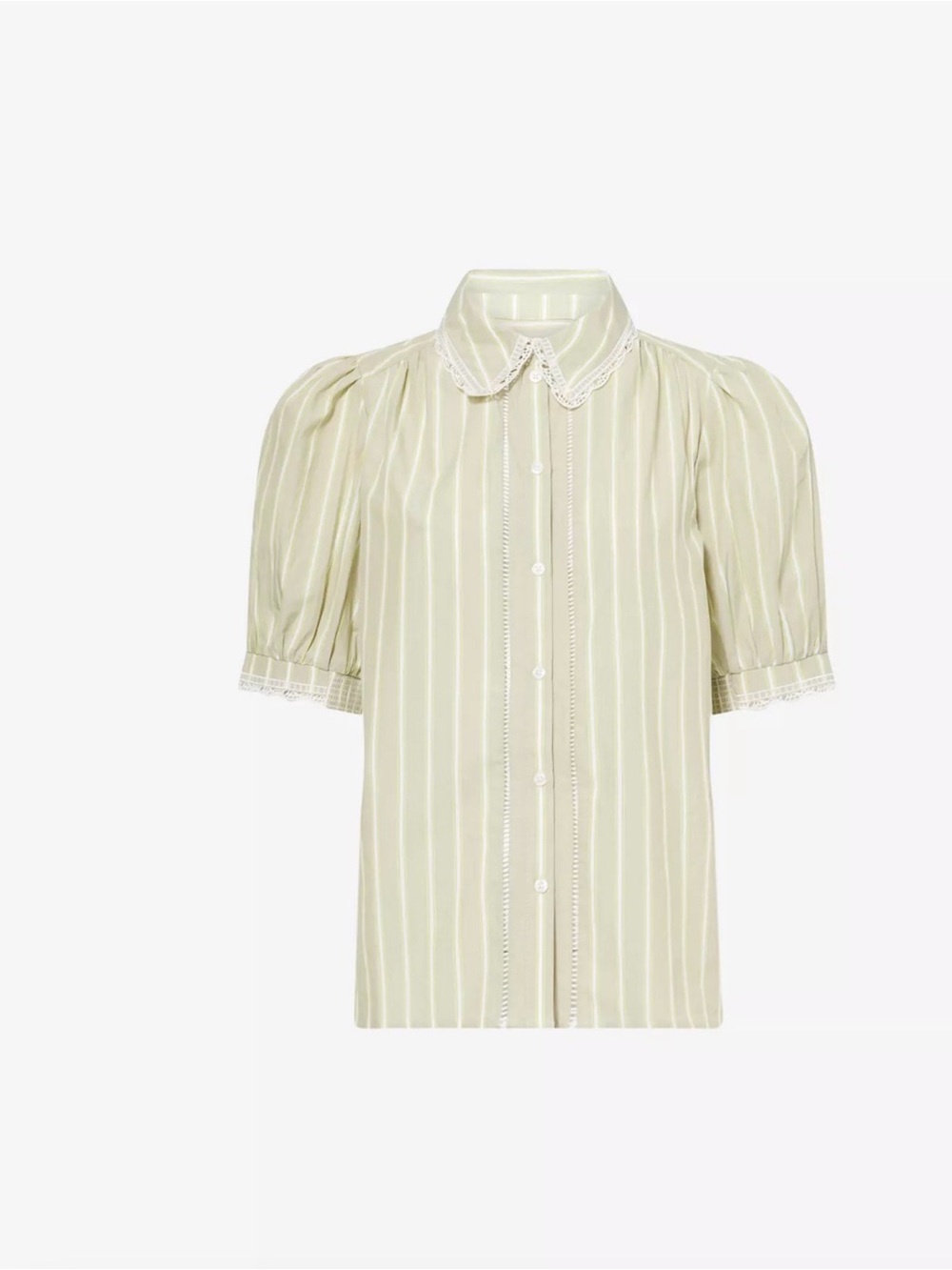 ME+EM Striped Lace-Trim Cotton Blouse green and White Size 6